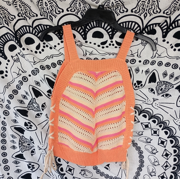 BCBGeneration Tops - BCBG Orange Crochet Striped Lace Up Tank Top‎